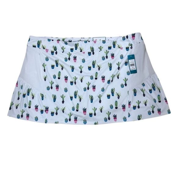 NWT Lillie Green Athletic Skort 2X White Plant Cactus Print Pull-on Tennis Golf - Picture 1 of 12